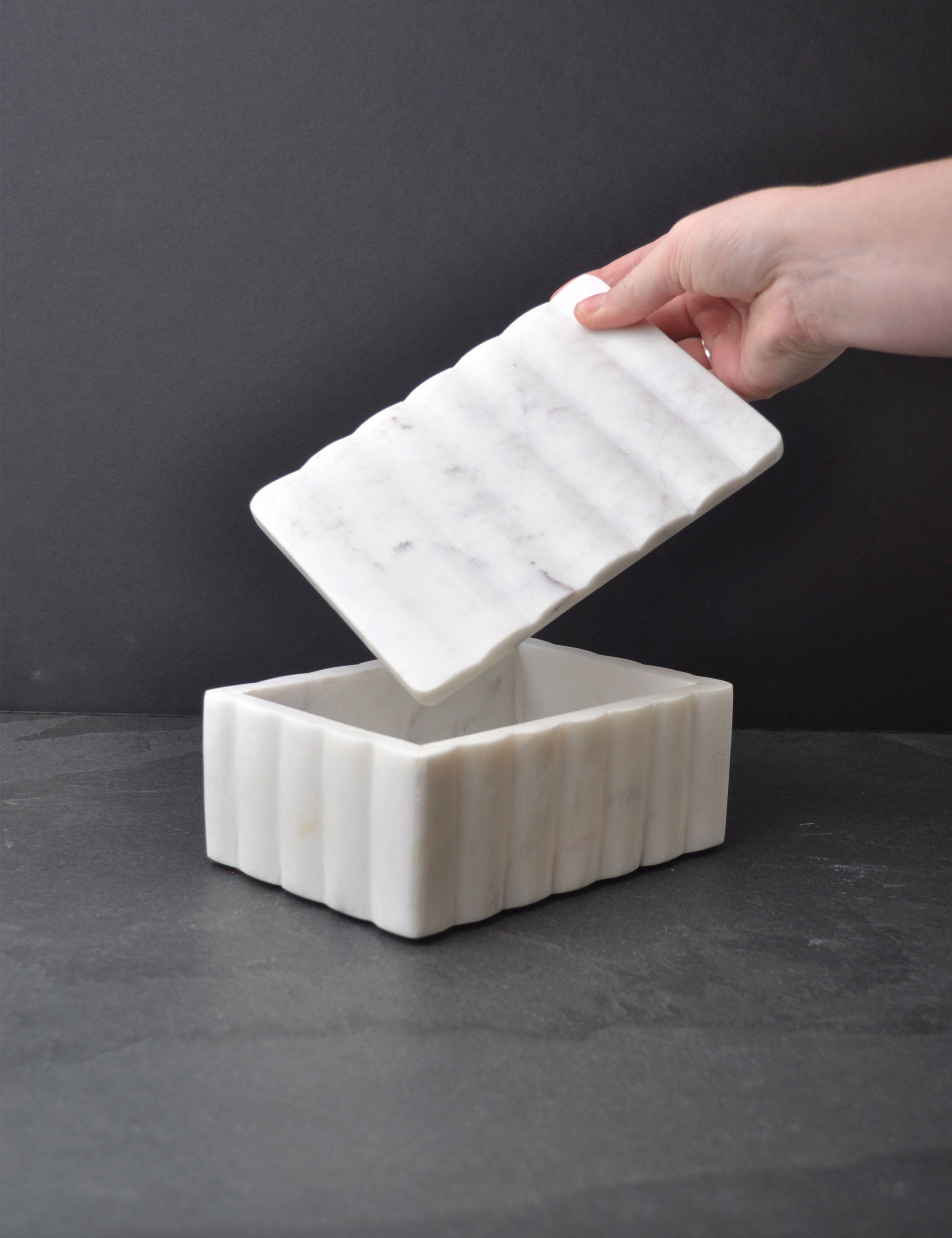 Reeded White Marble Box