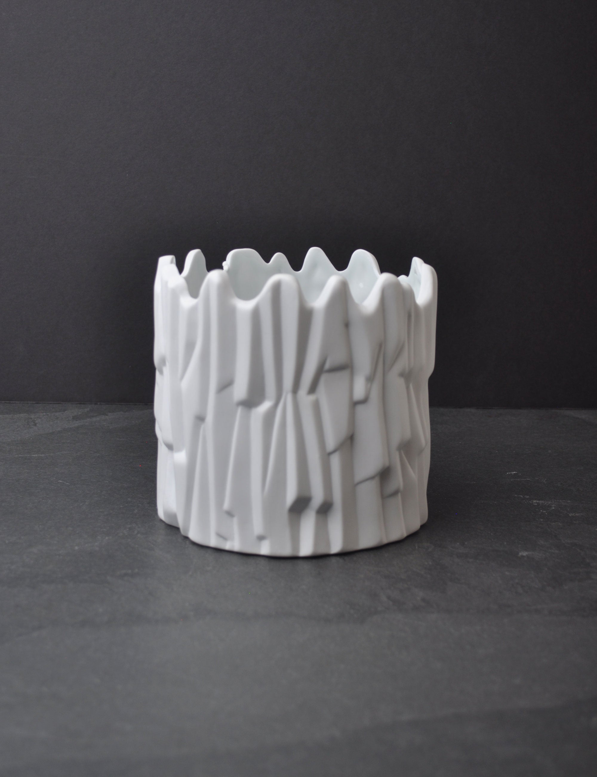 Handcrafted Sculpted Porcelain Planter, White
