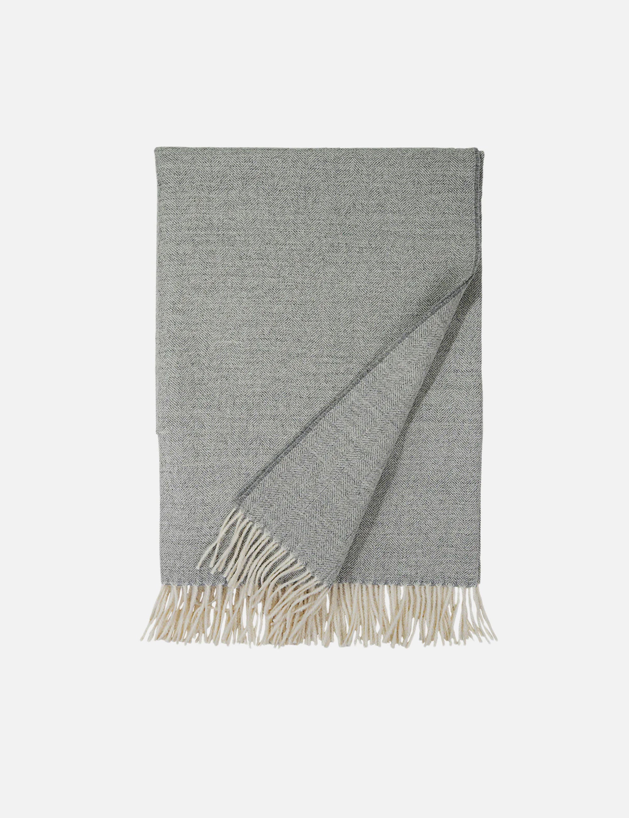 Sustainable Baby Alpaca Throw, Light Grey Herringbone