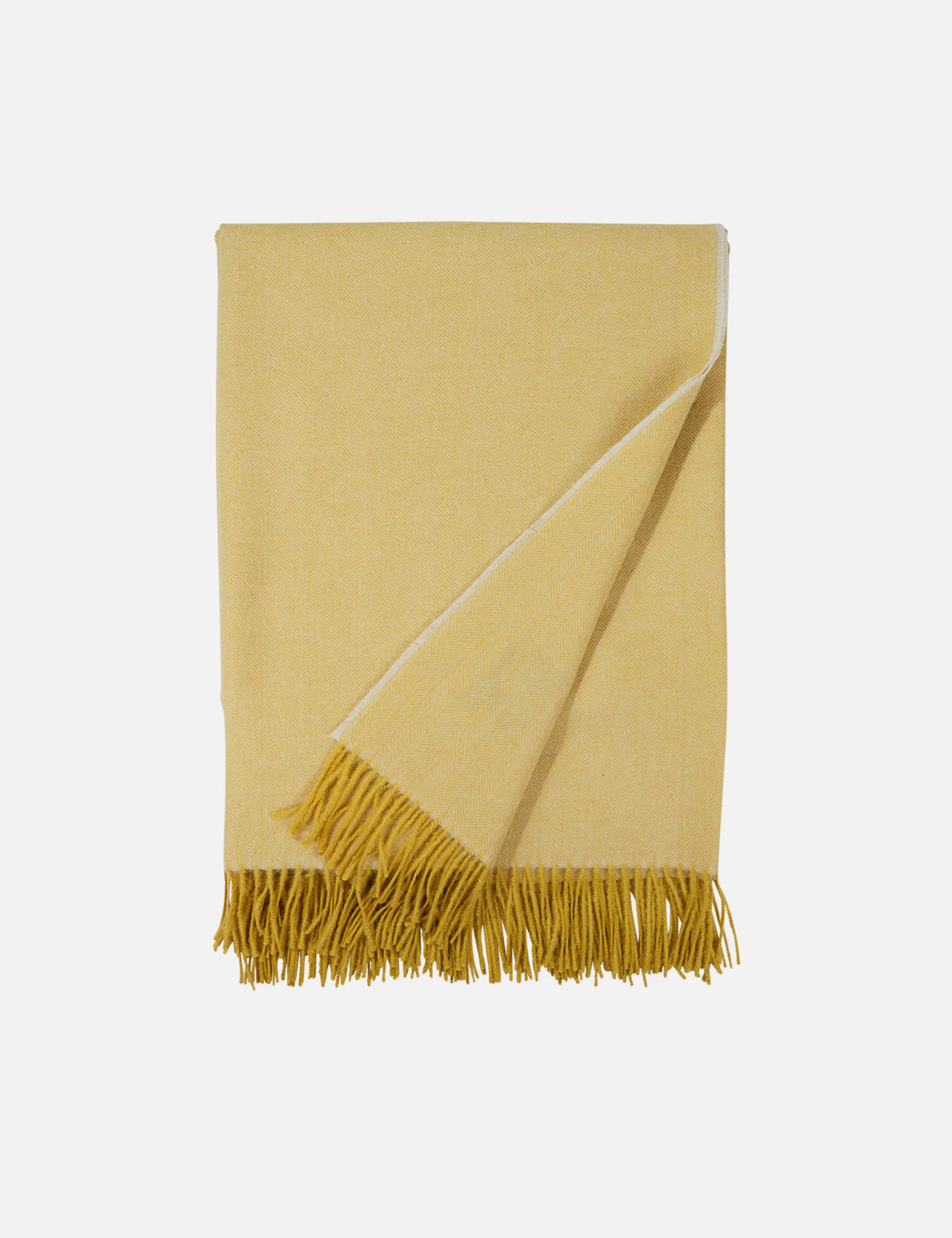 Sustainable Baby Alpaca Throw, Goldenrod Herringbone